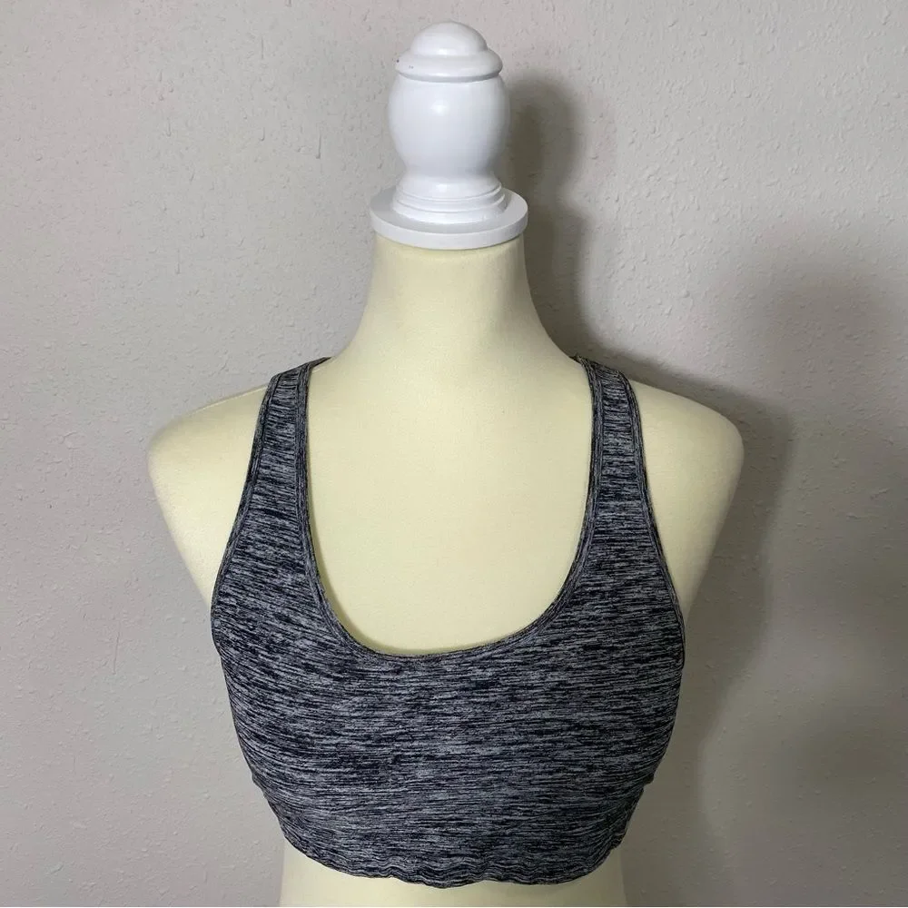 Holister Open Back Chriscross Black & Gray Spacedye Spots Bra Women's Size M